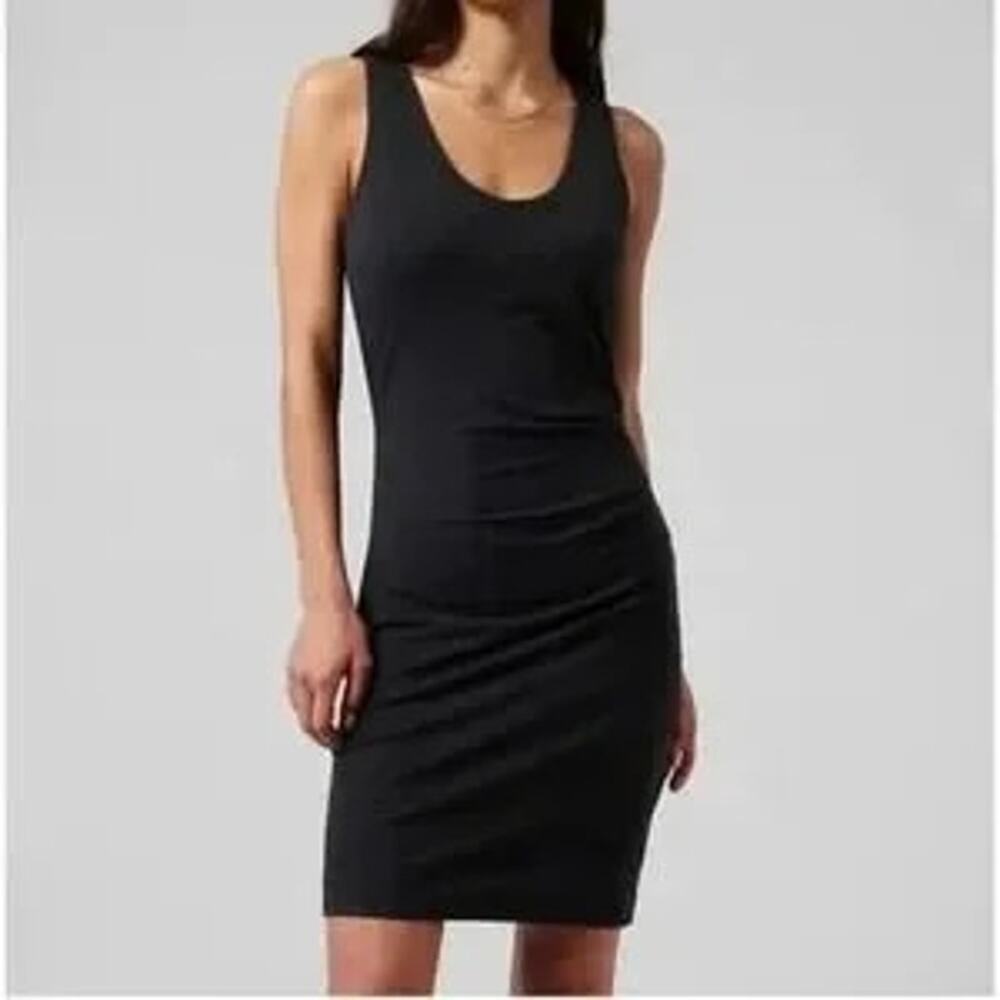 ATHLETA Della Dress Modal Blend Ruched Sleeveless Black Bodycon Women's Small